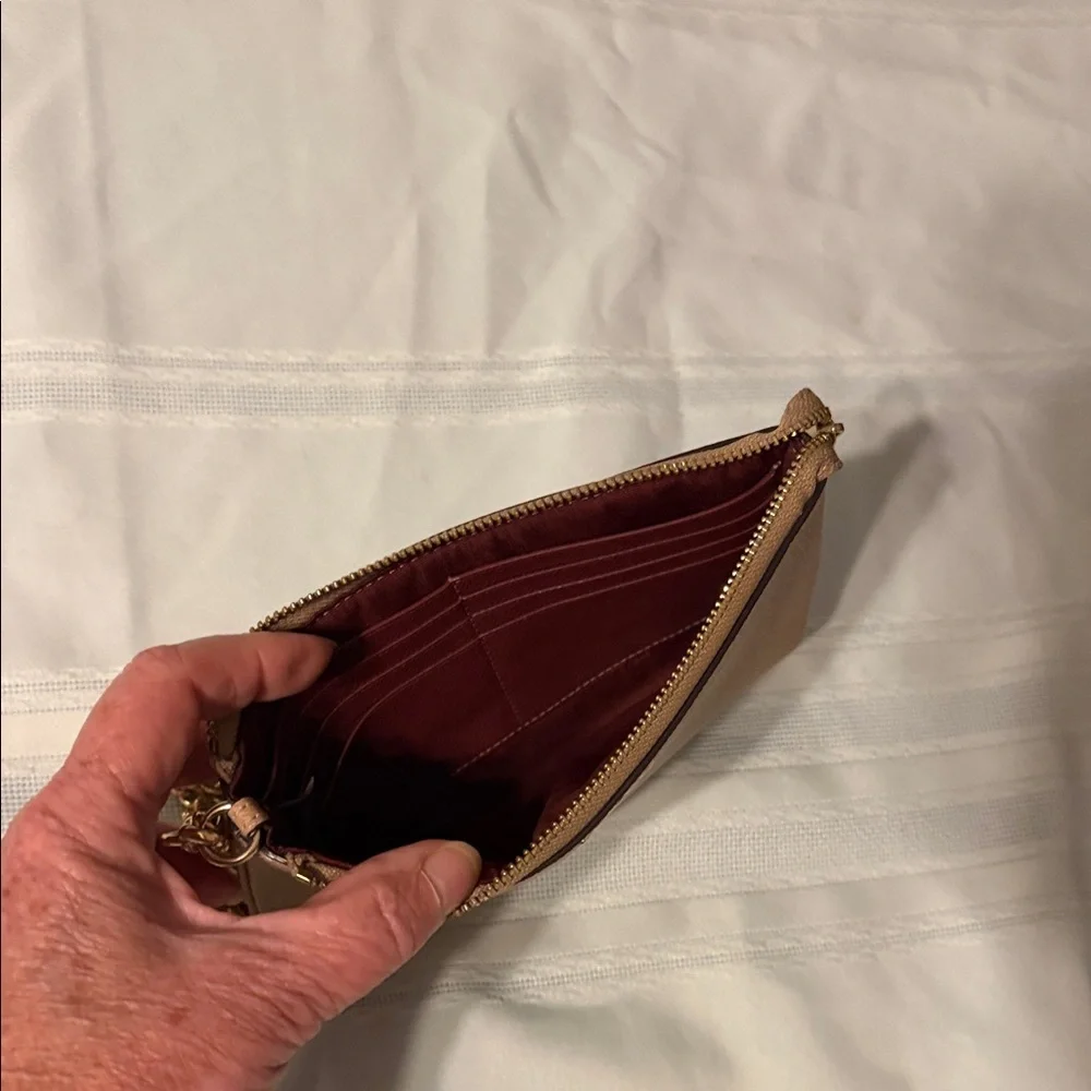 Coach Beige Leather Wristlet with Gold Chain - Picture 3 of 3